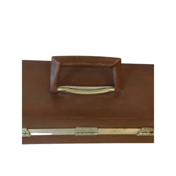 Vintage Audio Cassette Brown Metal & Leather With Handle 13" - Picture 2 of 10